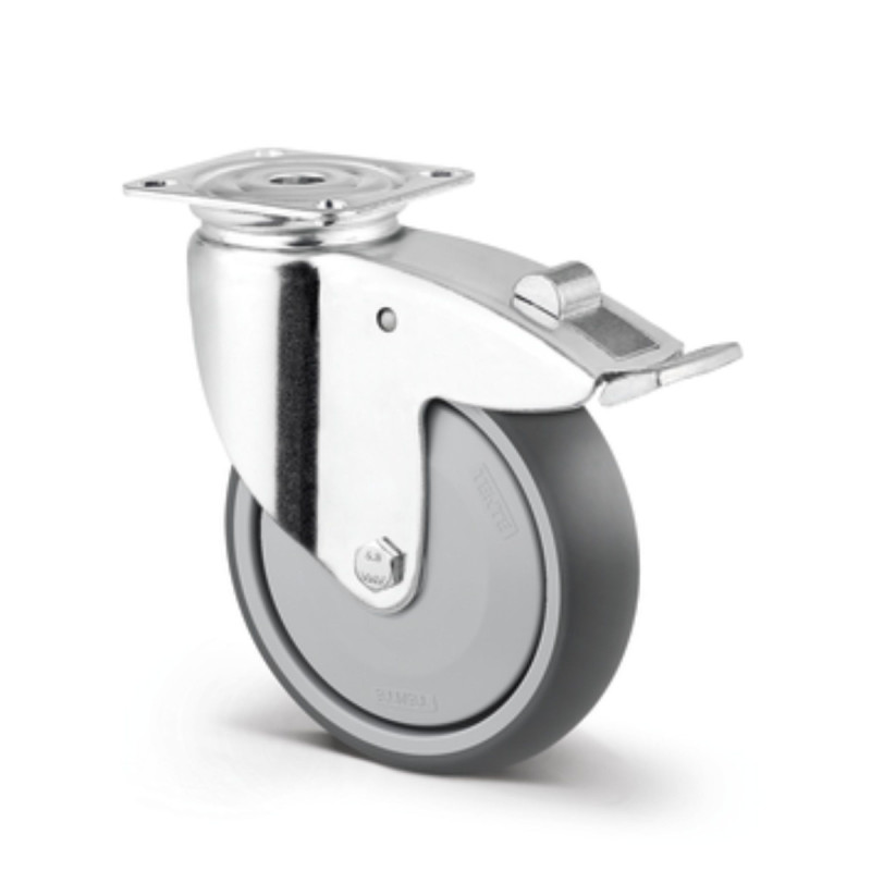 Roata pivotanta, pentru carucior, din cauciuc, cu frana, Tente 2477-PJP125-P50, cu placa, 125 mm, 100 kg Roata pivotanta, pentru carucior, din cauciuc, cu frana, Tente 2477-PJP125-P50, cu placa, 125 mm, 100 kg