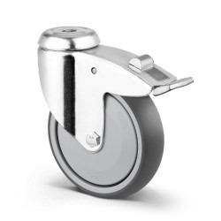 Roata pivotanta pentru carucior, din polipropilena/cauciuc gri, cu frana, Tente 2477PJP125P30, 125 mm, 125 kg