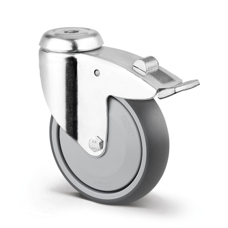 Roata pivotanta pentru carucior, din polipropilena/cauciuc gri, cu frana, Tente 2477PJP125P30, 125 mm, 125 kg Roata pivotanta pentru carucior, din polipropilena/cauciuc gri, cu frana, Tente 2477PJP125P30, 125 mm, 125 kg
