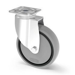 Roata pivotanta pentru carucior, din polipropilena/cauciuc gri, fara frana, cu placa, Tente 2470PJP125P50, 125 mm, 125 kg