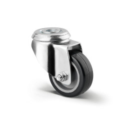 Roata pivotanta pentru carucior / mobila, din polipropilena + cauciuc, fara frana, cu alezaj, 75 mm, 60 kg