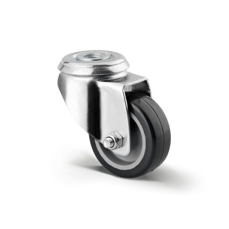 Roata pivotanta pentru carucior / mobila, din polipropilena + cauciuc, fara frana, cu alezaj, 75 mm, 60 kg