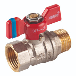 Robinet de trecere cu bila Ferro F-Comfort, alama, filet interior-exterior, 1/2", PN20, maner fluture