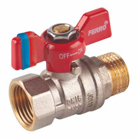 Robinet de trecere cu bila Ferro F-Comfort, alama, filet interior-exterior, 1/2", PN20, maner fluture