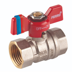 Robinet de trecere cu bila Ferro F-Comfort, alama, filet interior-interior, 1", PN20, maner fluture