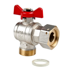 Robinet de trecere cu bila Valvex Spin, alama, colt, cu semiolandez, filet interior-exterior, PN25, maner fluture, garnitura din