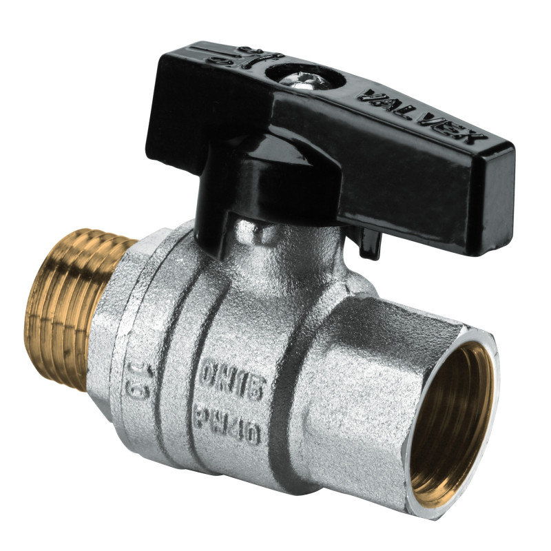 Robinet de trecere cu bila Valvex Tryton, alama nichelata, filet interior-exterior, DN 25, PN 40, maner fluture