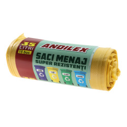 Saci menajeri / gunoi Andilex, super rezisenti, galben, 35 L, 15 buc