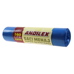 Saci menajeri / gunoi Andilex, super rezistenti, albastru, 160 L, 10 buc