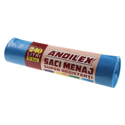Saci menajeri / gunoi Andilex, super rezistenti, albastru, 240 L, 10 buc