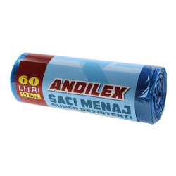 Saci menajeri / gunoi Andilex, super rezistenti, albastru, 60 L, 15 buc