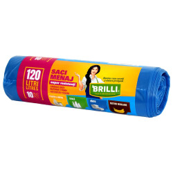 Saci menajeri / gunoi Brilli, pentru colectare selectiva, super rezistenti, albastru, 120L, 10 buc