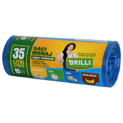 Saci menajeri / gunoi Brilli, pentru colectare selectiva, super rezistenti, albastru, 35L, 15 buc