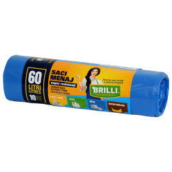 Saci menajeri / gunoi Brilli, pentru colectare selectiva, super rezistenti, albastru, 60L, 10 buc