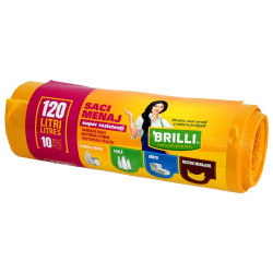 Saci menajeri / gunoi Brilli, pentru colectare selectiva, super rezistenti, galben, 120L, 10 buc
