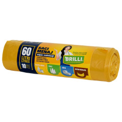Saci menajeri / gunoi Brilli, pentru colectare selectiva, super rezistenti, galben, 60L, 10 buc