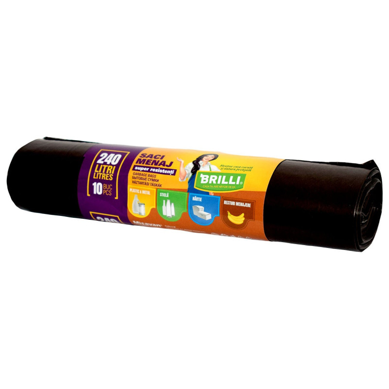 Saci menajeri / gunoi Brilli, pentru colectare selectiva, super rezistenti, maro, 240L, 10 buc
