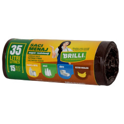 Saci menajeri / gunoi Brilli, pentru colectare selectiva, super rezistenti, maro, 35L, 15 buc