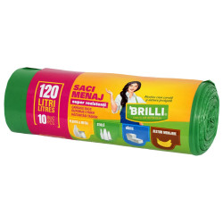 Saci menajeri / gunoi Brilli, pentru colectare selectiva, super rezistenti, verde, 120L, 10 buc