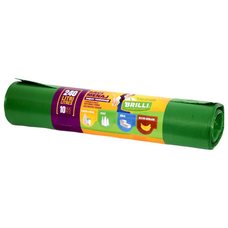 Saci menajeri / gunoi Brilli, pentru colectare selectiva, super rezistenti, verde, 240L, 10 buc