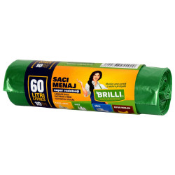 Saci menajeri / gunoi Brilli, pentru colectare selectiva, super rezistenti, verde, 60L, 10 buc