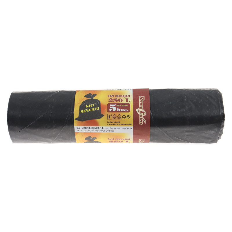 Saci menajeri / gunoi Bronx - Exim, negru, 115 x 135 cm, 280L, 5 buc