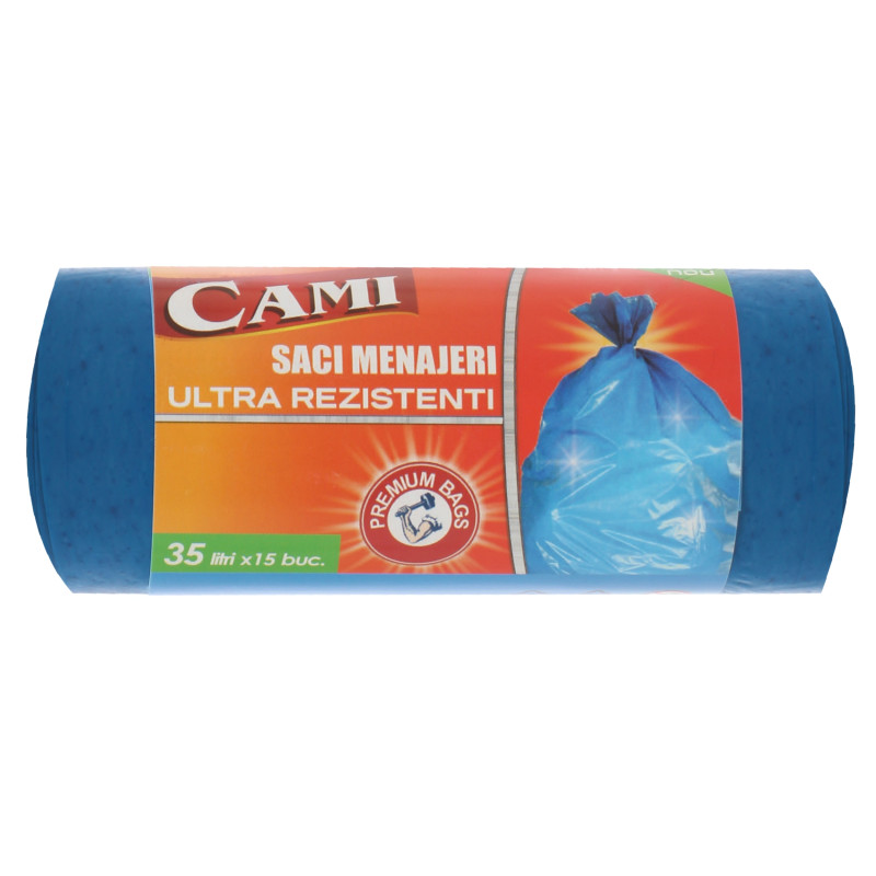 Saci menajeri / gunoi Cami, ultra rezistenti, albastru, 35L, 15 buc