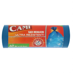 Saci menajeri / gunoi Cami, ultra rezistenti, albastru, 60L, 15 buc
