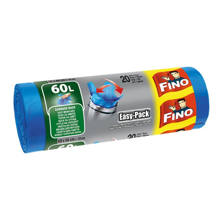 Saci menajeri / gunoi Fino Easy Pack, cu prindere, albastru, 60L, 60 x 67 cm, 20 buc