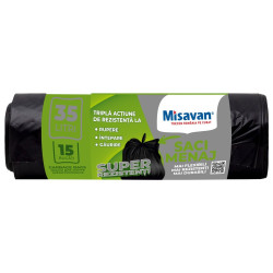 Saci menajeri / gunoi Misavan, super rezistenti, negru, 35L, 15 buc