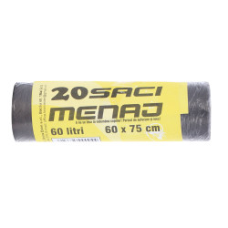 Saci menajeri / gunoi, negru, 60L, 60 x 75 cm, 20 buc