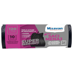 Saci menajeri / gunoi, super rezistenti, negru, 120L, 10 buc