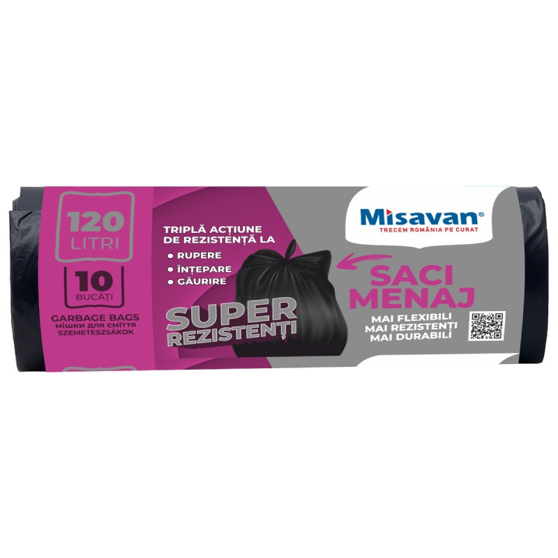 Saci menajeri / gunoi, super rezistenti, negru, 120L, 10 buc Saci menajeri / gunoi, super rezistenti, negru, 120L, 10 buc