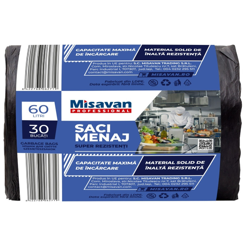 Saci menajeri / gunoi, super rezistenti, negru, 60 L, 30 buc