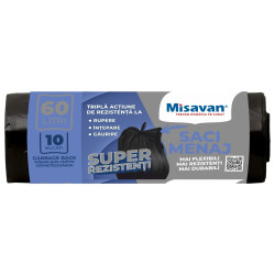 Saci menajeri / gunoi, super rezistenti, negru, 60L, 10 buc