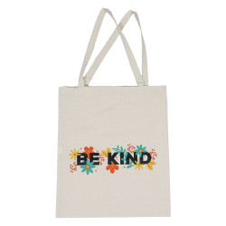 Sacosa din bumbac + poliester, Be kind, bej, cu imprimeu, 40 x 46 cm