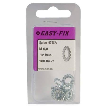 Saiba cresatat, Easy-Fix, DIN 6798A, otel, zincat alb, M6, set 12 bucati