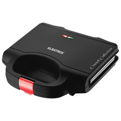 Sandwich maker, Albatros S2B-750, 750 W, negru, placi neaderente tip grill, maner termorezistent, indicator luminos incalzire