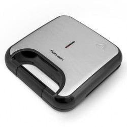 Sandwich maker, Rohnson R2640, 750 W, argintiu + negru, placi neaderente tip grill 21.5 x 12.5 cm, indicator LED incalzire, carc