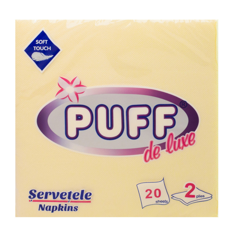 Servetele de masa Puff De Luxe, crem, 2 straturi, 38 x 38 cm, 20 buc / pachet Servetele de masa Puff De Luxe, crem, 2 straturi, 38 x 38 cm, 20 buc / pachet