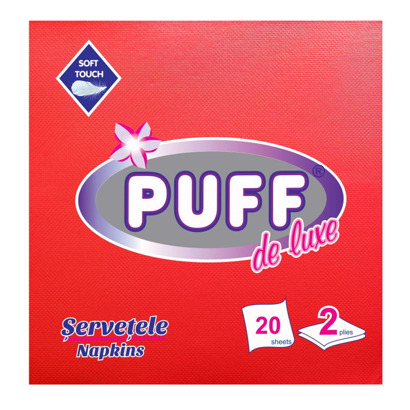 Servetele de masa Puff De Luxe, rosu, 2 straturi, 38 x 38 cm, 20 buc / pachet Servetele de masa Puff De Luxe, rosu, 2 straturi, 38 x 38 cm, 20 buc / pachet