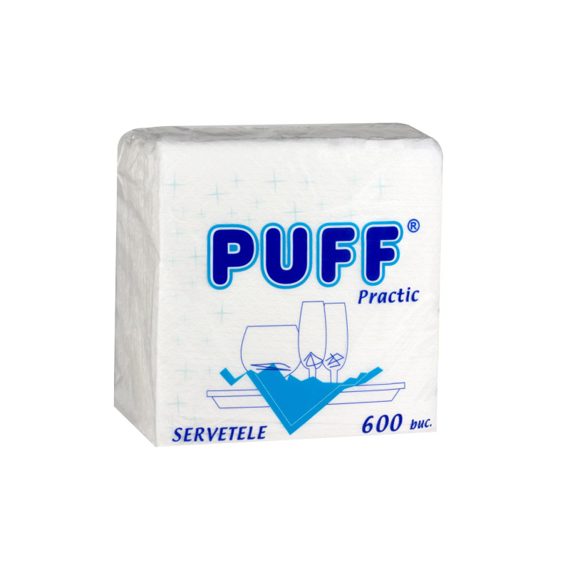 Servetele de masa Puff Practic, alb, 1 strat, 600 buc / pachet Servetele de masa Puff Practic, alb, 1 strat, 600 buc / pachet