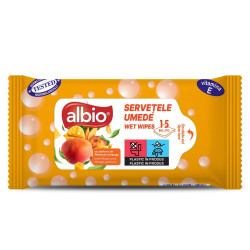 Servetele umede pentru maini Albio, piersica si mango, alb, 15 buc / pachet