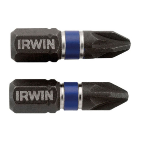 Set 2 biti de impact pentru insurubare, Irwin 1923355, profil Pozidriv, PZ 2, 25 mm