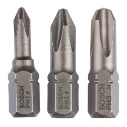 Set 3 biti pentru insurubare, Bosch, profil Pozidriv, PZ 1 - 2 - 3, 25 mm