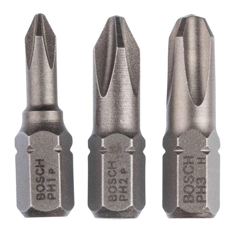 Set 3 biti pentru insurubare, Bosch, profil Pozidriv, PZ 1 - 2 - 3, 25 mm Set 3 biti pentru insurubare, Bosch, profil Pozidriv, PZ 1 - 2 - 3, 25 mm