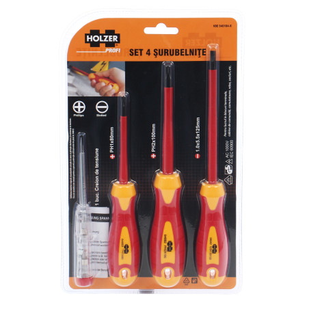 Set 4 surubelnite pentru electricieni, Holzer Profi VDE540104-X