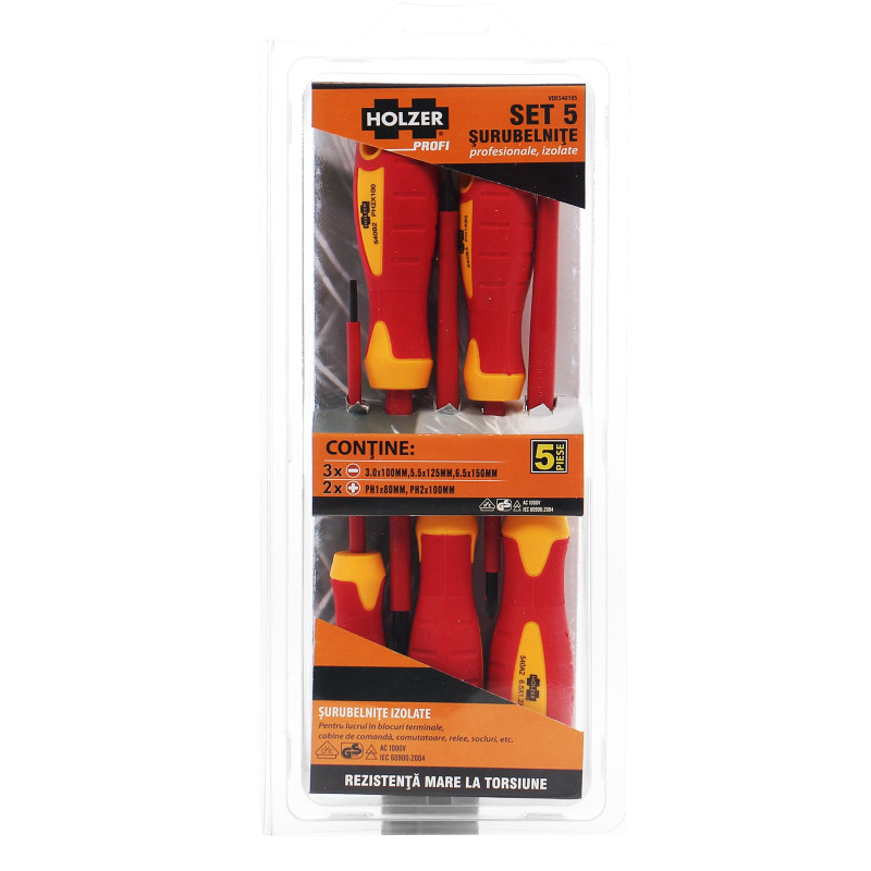 Set 5 surubelnite pentru electricieni, Holzer Profi VDE540105