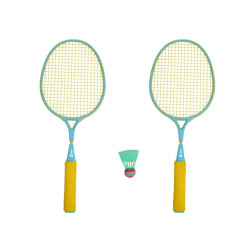 Set badminton, 2 palete + 1 fluturas + husa, Qizo, albastru + galben