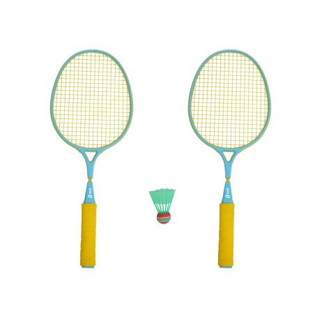 Set badminton, 2 palete + 1 fluturas + husa, Qizo, albastru + galben